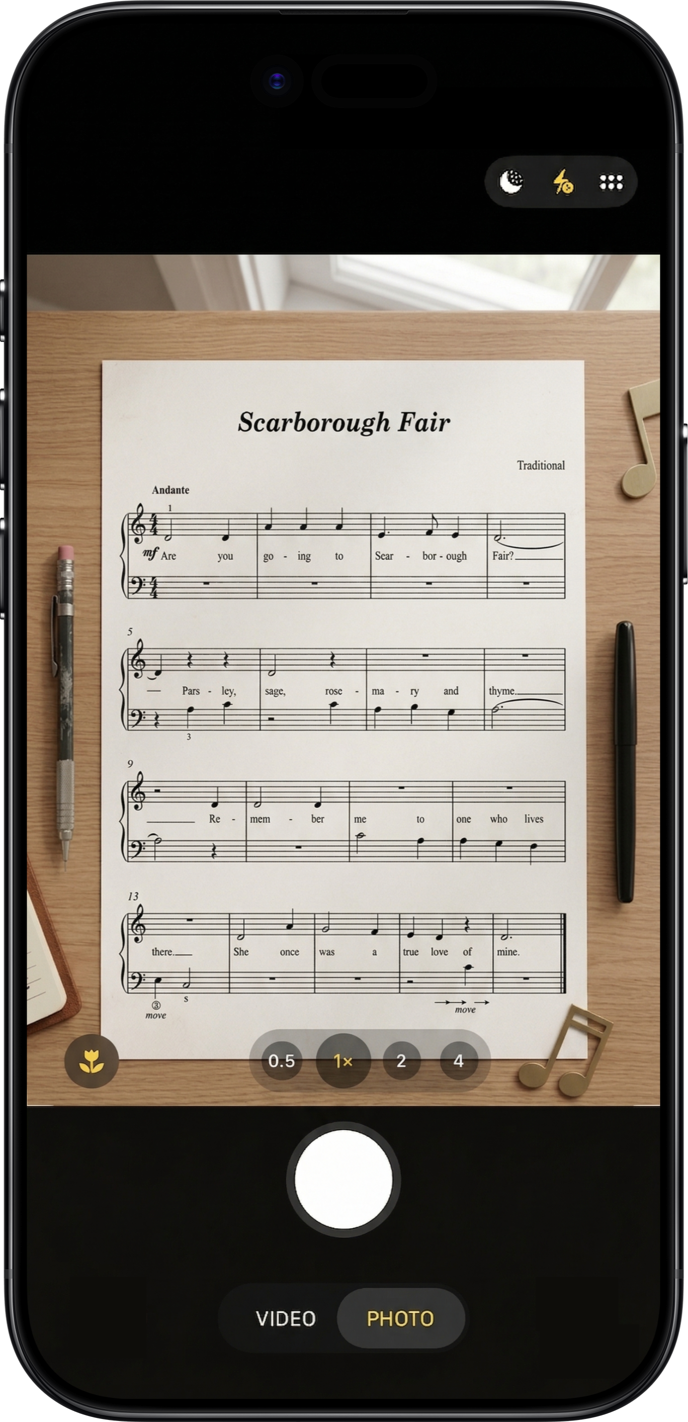 iPhone camera scanning sheet music